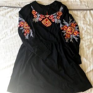 Shein Embroidered Collared Long Sleeve Dress